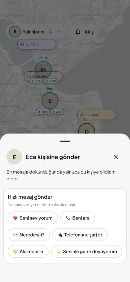 Hızlı mesaj seçenekleri: Seni seviyorum, Beni arar mısın, Şarj et