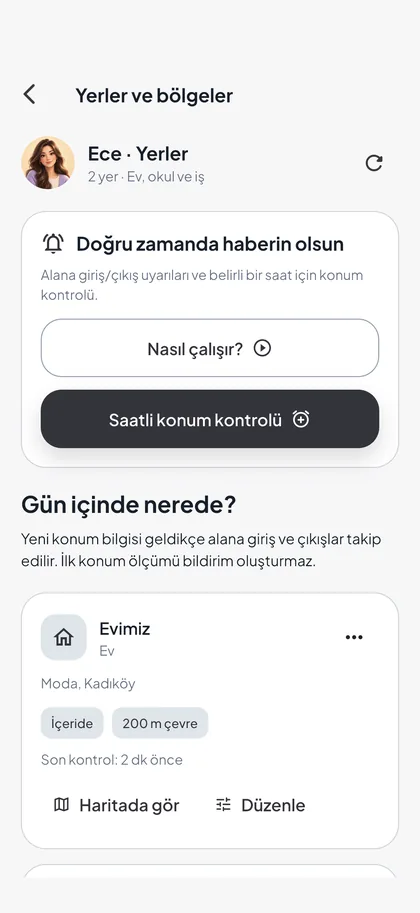 Güvenli yerler listesi: ev, okul ve iş