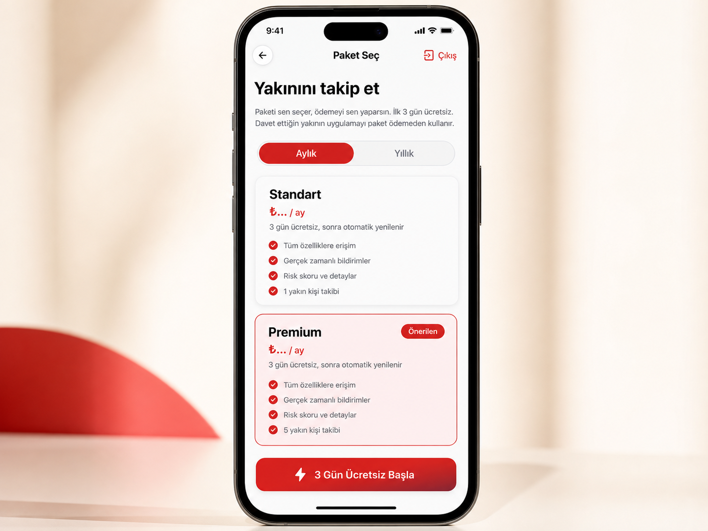 İyiyim! paket seçimi ekranı uygulama görseli